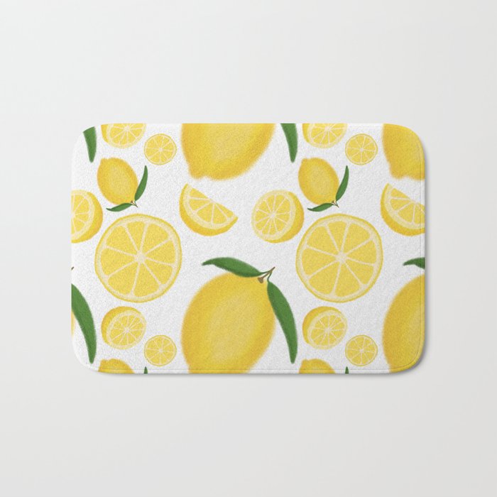 Lemon Love || Bright Fresh Citrus Slices, Seamless Pattern Bath Mat