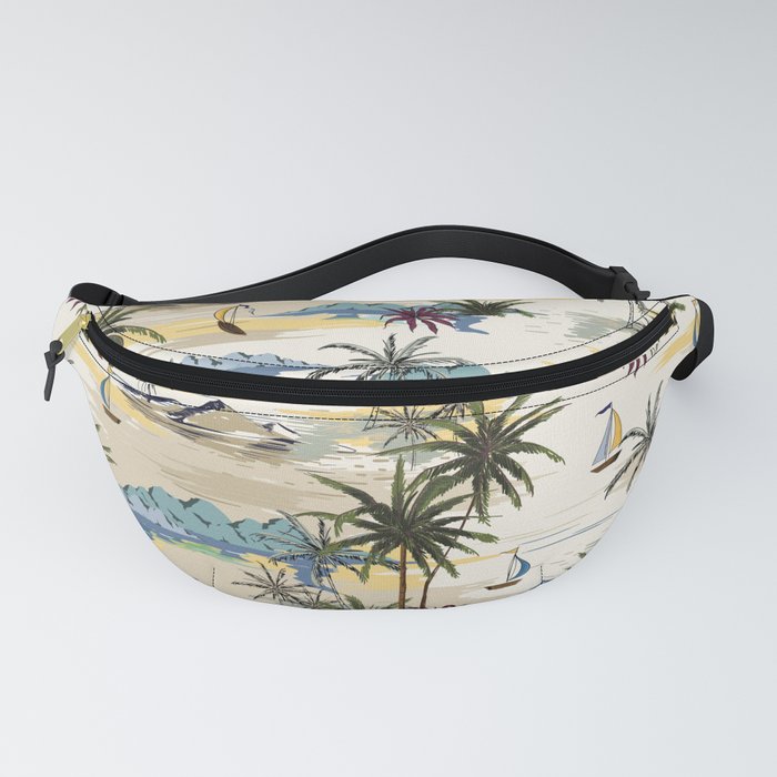 Vintage Tropical Hawaii Island Blue Yellow Fanny Pack