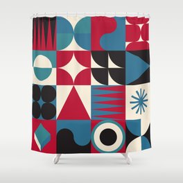 Funky neo geometry pattern vintage design with vibrant colors and simple shapes Shower Curtain