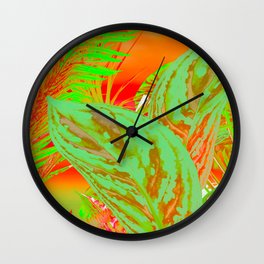Neon Fern Plants Wall Clock