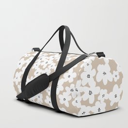Modern Tan White Flowers Matisse Inspired Duffle Bag