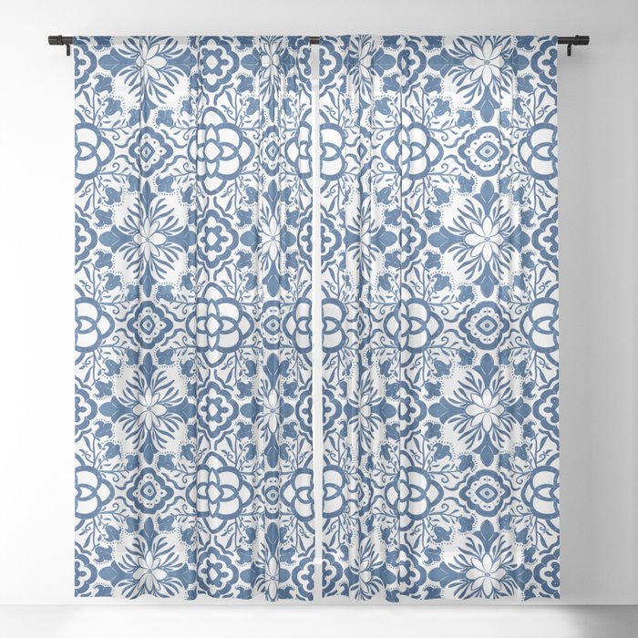 Intricate Floral Tile B Sheer Curtain