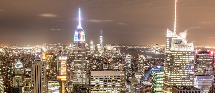 New York City At Night Neon Lights Nyc Skyline Empire State Building Big Apple Skyscraper Photograph Coffee Mug
