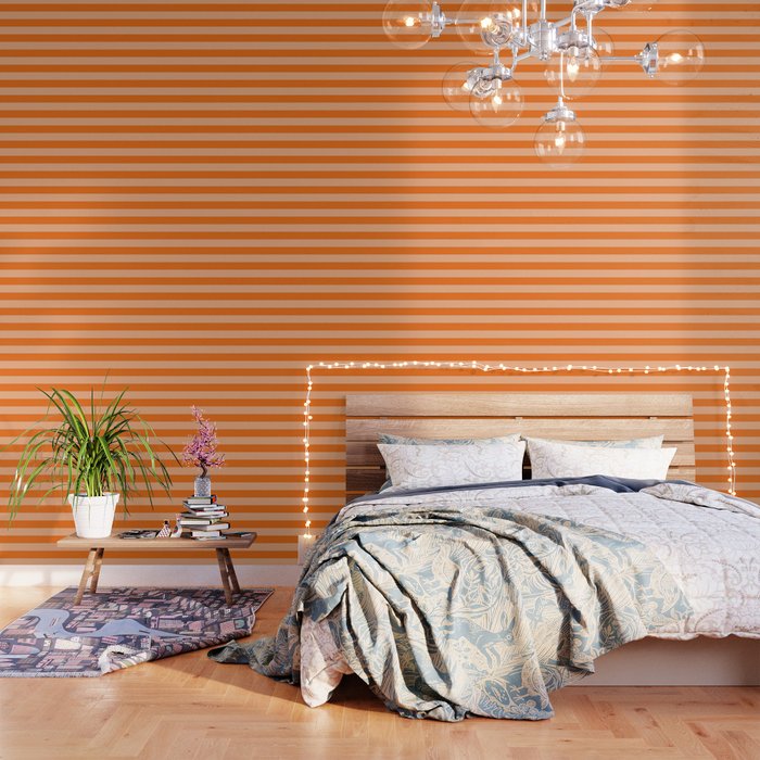 Harvest Pumpkin Orange Cabana Tent Stripe Wallpaper