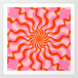 Swirl 70s Retro Abstract Pink and Orange Art Print