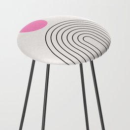 Mid Century Modern | 01 - Geometric Arch Preppy Sun And Rainbow Cream White And Pink Counter Stool