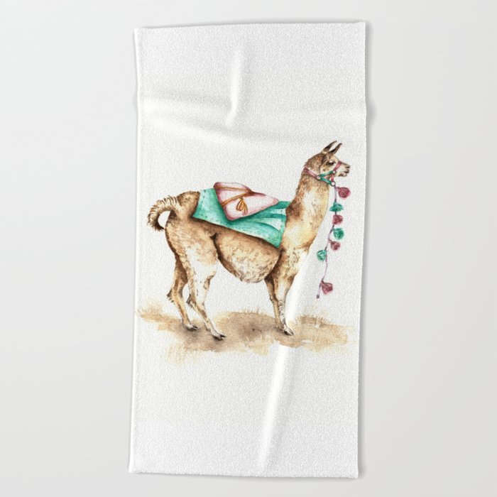 Watercolor Llama Beach Towel