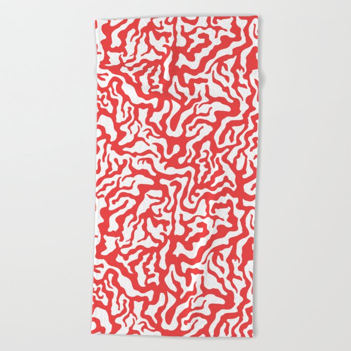 River Network Pattern (White and Coral Red) Beach Towel