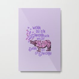 Nashorn Einhorn Motivation Humor Metal Print | Rosa, Nashorn, Tier, Blumen, Feminine, Rhinozeros, Spruch, Frau, Funny, Schmetterling 