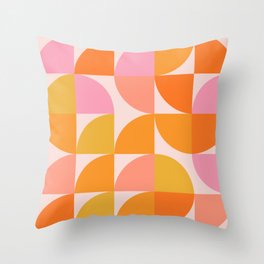 Mid Century Mod Geometry in Pink and Orange Throw Pillow