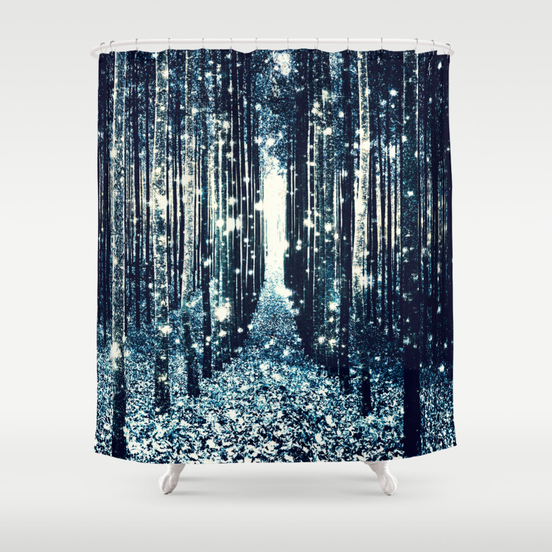 Magical Forest Teal Gray Elegance, Teal Gray Shower Curtain