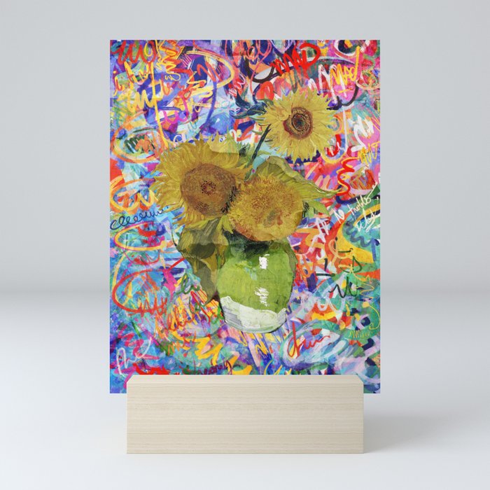 Van Gogh Sunflowers Remixed with My Graffiti Abstract Art  Mini Art Print