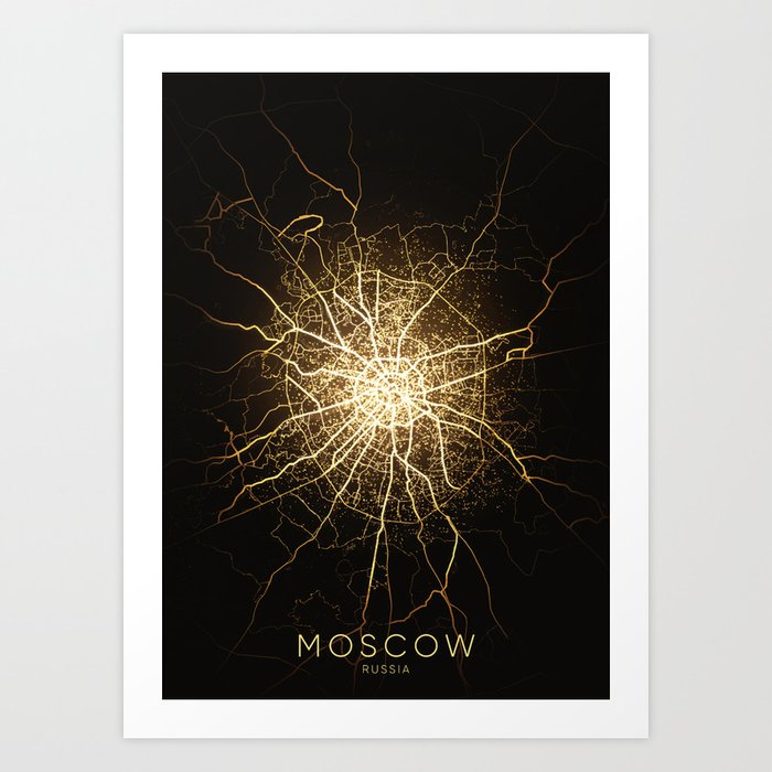 moscow Russia city night light map Art Print