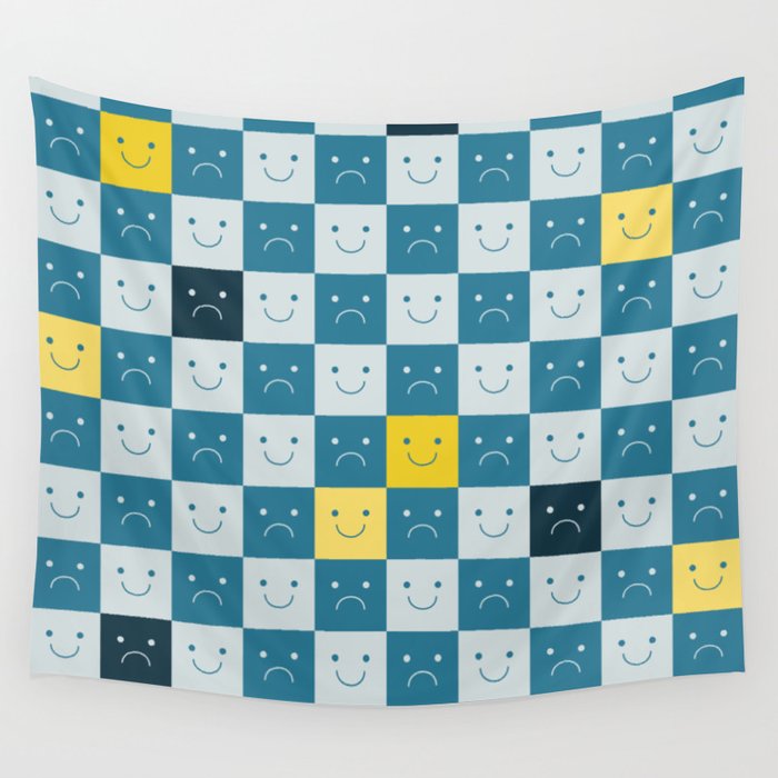 Plaid of Emotions pattern blue Wall Tapestry