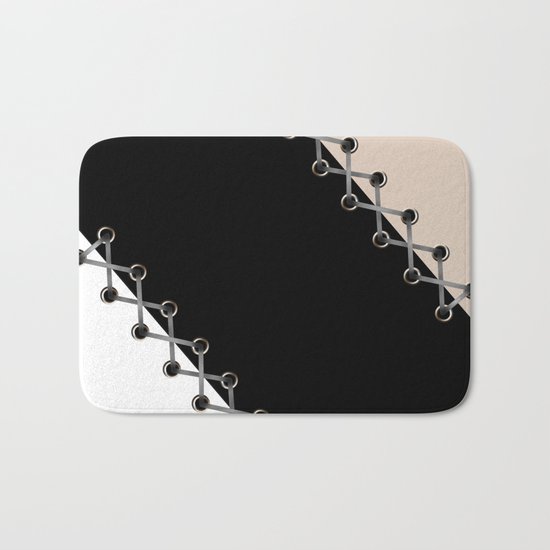 Lacing . Black , white and beige . Bath Mat