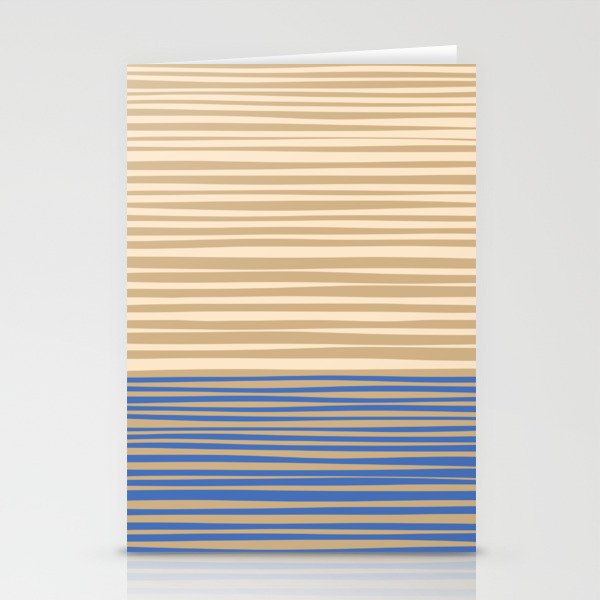Natural Stripes Modern Minimalist Colour Block Pattern in Blue and Oat Beige Stationery Cards