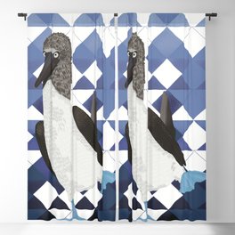 Blue-footed booby bird on ombre blue geometric pattern Blackout Curtain