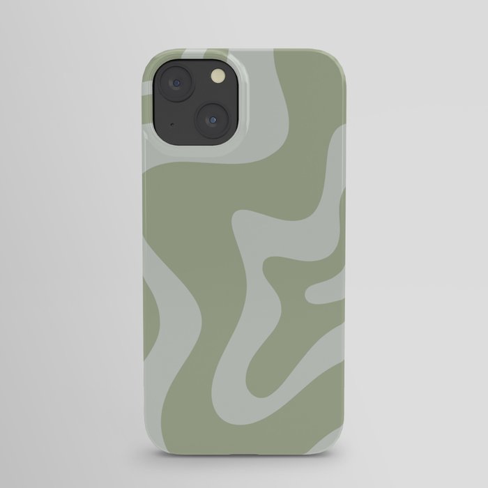 Retro Liquid Swirl Abstract Pattern in Sage Green iPhone Case