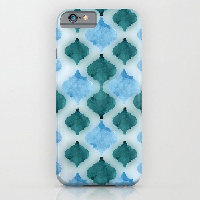 Marbled quatrefoil pattern in shades of blue  iPhone Case