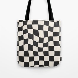 Black and White Wavy Checkered Pattern Tote Bag
