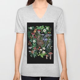 Rabbit and Strawberry Garden V Neck T Shirt