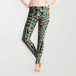 Creamy Peach and Hunter Green Psychedelic Pattern Leggings