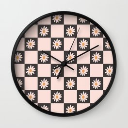 Vintage Blush & Black Floral Checkered Pattern Wall Clock