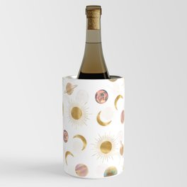 Gold Sun Moon Planets Space White illustration Wine Chiller