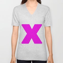 X (Magenta & White Letter) V Neck T Shirt