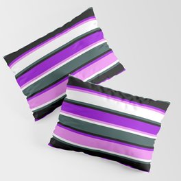 [ Thumbnail: Eye-catching Dark Violet, Violet, White, Dark Slate Gray & Black Colored Pattern of Stripes Pillow Sham ]