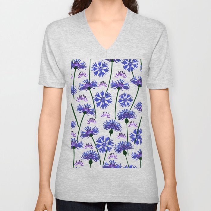  Garden with cornflowers, wild flowers, white background. V Neck T Shirt