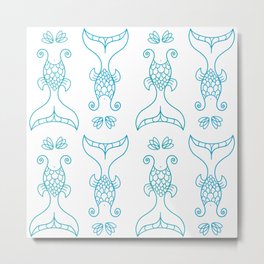 Mermaids Tails Pattern/ Blue and Teal Vector Silhouettes Metal Print