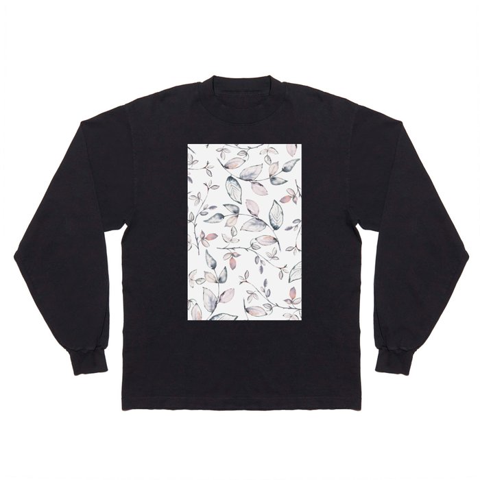 Simple pastel pink coral gray white watercolor foliage Long Sleeve T Shirt