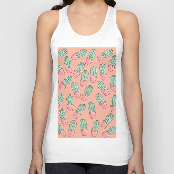Cute Baby Faux Sparkly Cactus on Coral Pink Tank Top