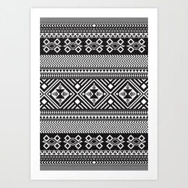 Monochrome Aztec inspired geometric pattern Art Print