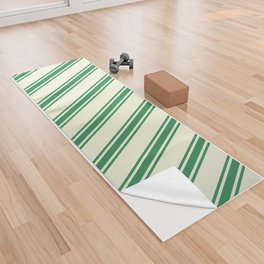 [ Thumbnail: Beige & Sea Green Colored Stripes Pattern Yoga Towel ]