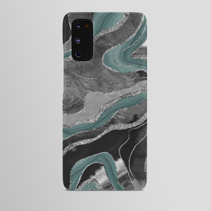Pale Teal Gray Marble Agate Silver Glitter Glam #1 (Faux Glitter) #decor #art #society6 Android Case