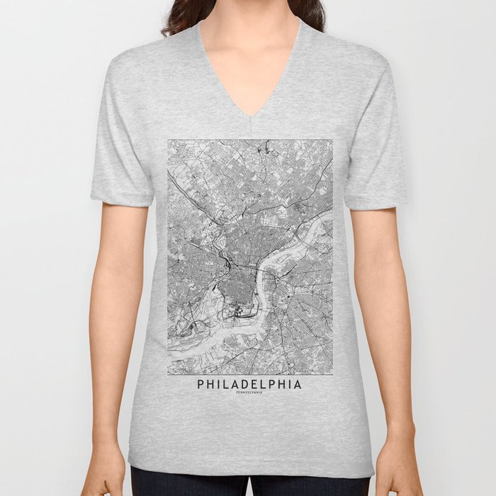 Philadelphia White Map V Neck T Shirt