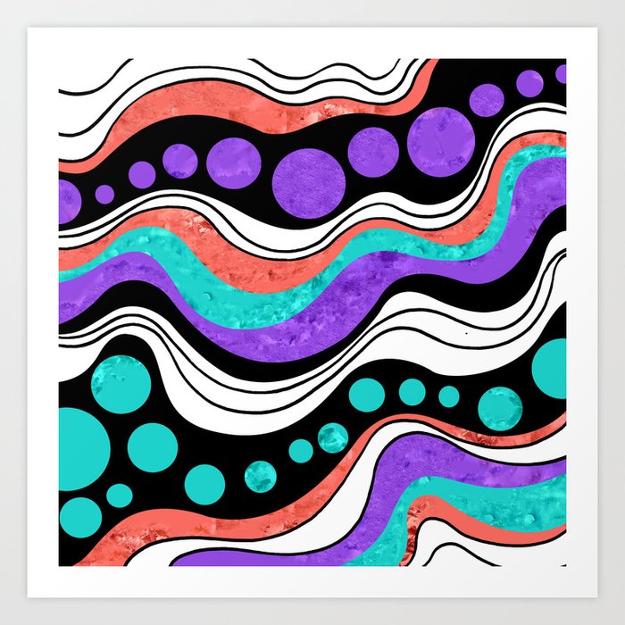Abstract Dots And Wavy Lines Art Print By Doriscici Society6
