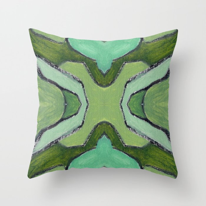 Abstract Ornamental Oil Painting On Canvas 2c49.4 Emerald Olive Mint Green Throw Pillow