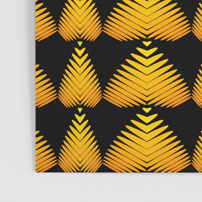 Alternating pattern of yellow hearts and stripes on a black