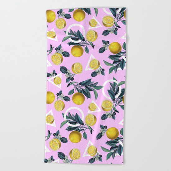 Geometric and Lemon pattern Beach Towel