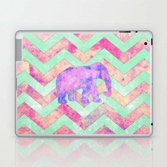 Whimsical Purple Elephant Mint Green Pink Chevron Laptop & iPad Skin