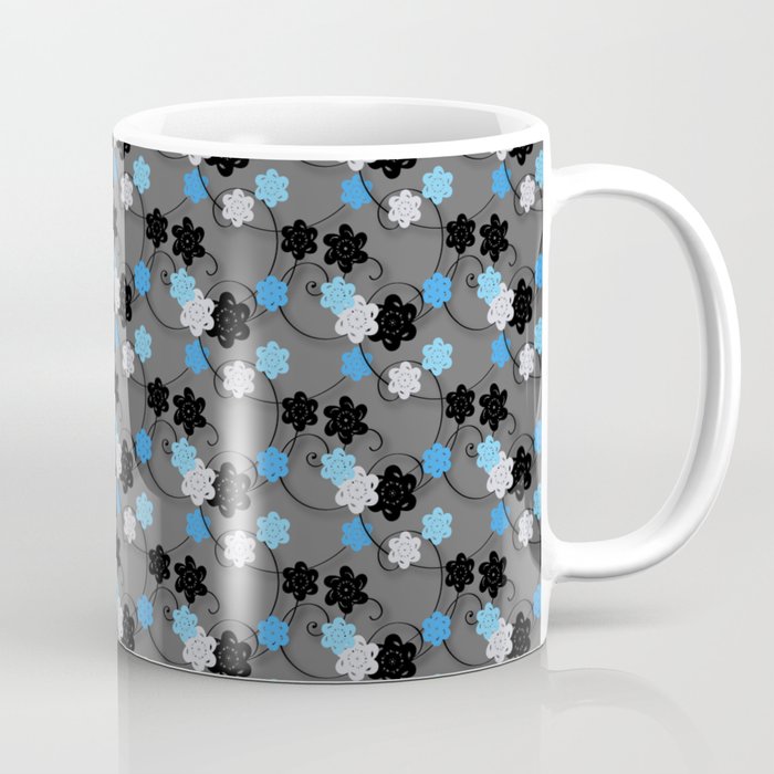 Spring Silver 3D Blue Damask Floral Collection Coffee Mug