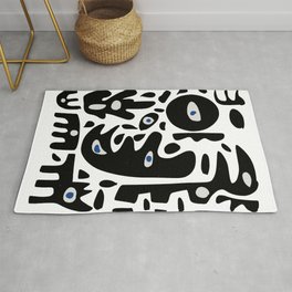 Minimal African Art Black and White Pattern Abstract  Rug