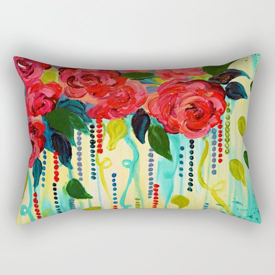 ROSE RAGE Stunning Summer Floral Abstract Flower Bouquet Feminine Pink Turquoise Lime Nature Art Rectangular Pillow