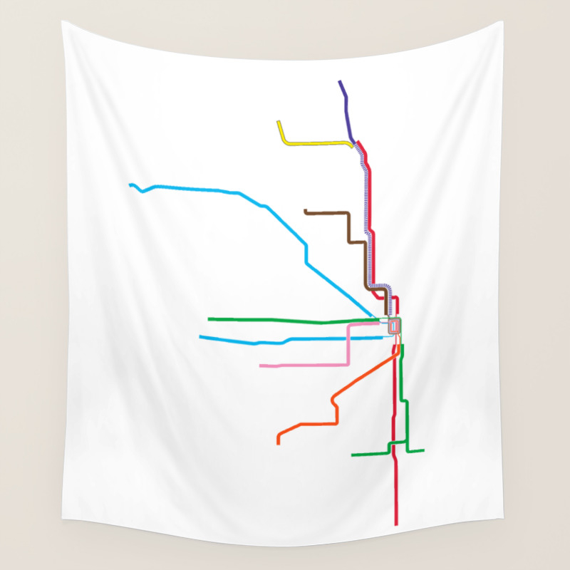 Chicago Cta Map Chicago Train Map Art Chicago L Train Map Chicago Art Chicago Wall Art Map Art Wall Tapestry By Davidtribby Society6