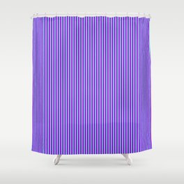 [ Thumbnail: Dark Violet & Sky Blue Colored Pattern of Stripes Shower Curtain ]