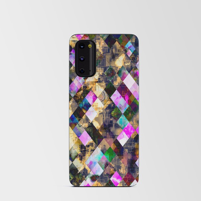 geometric pixel square pattern abstract background in pink blue brown Android Card Case