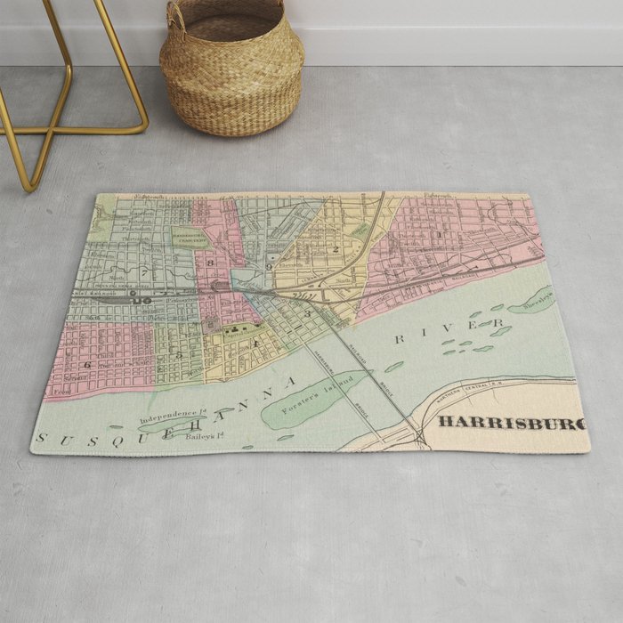 Vintage Map of Harrisburg PA (1890) Rug by BravuraMedia Society6